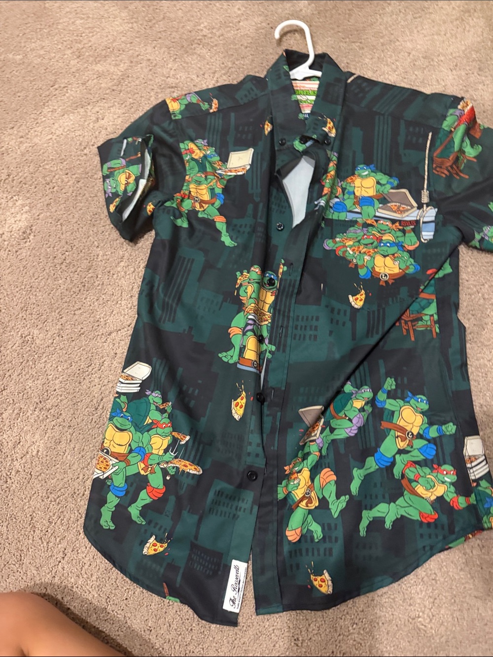 RSVLTS Dark Green Graphic Ninja turtles Short-Sleeve Button-Up Shirt